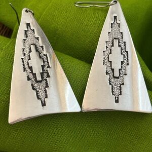Silver Tone Geometric Earrings on Fish Hooks